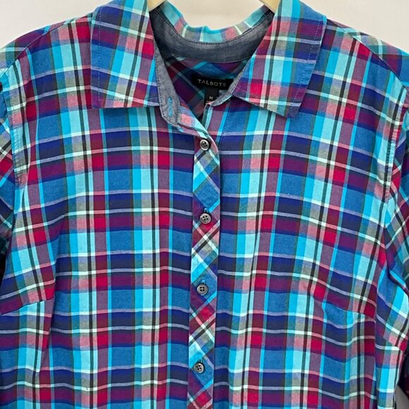 Talbots Women's Medium Plaid Button-Down Shirt - Picture 2 of 6